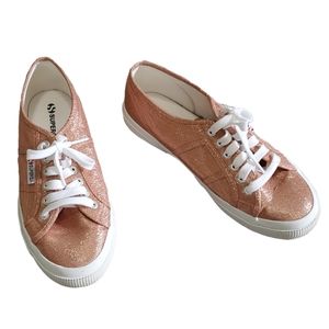 Superga Lamew Lace-Up Sneakers Rose Gold Glitter Metallic 39